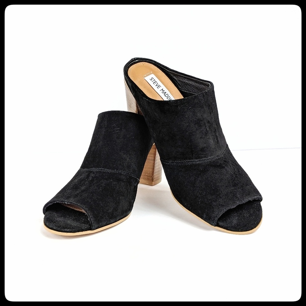 Steve Madden black suede heeled peep-toe, like new